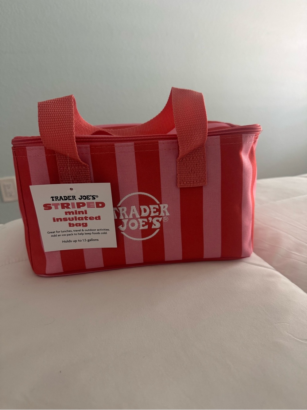Trader Joe's Striped Mini Insulated Cooler Bag - Red & Pink Stripes Summer 2026